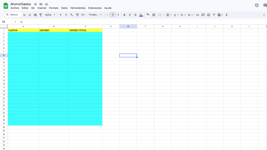 plantilla presupuesto Google Sheets